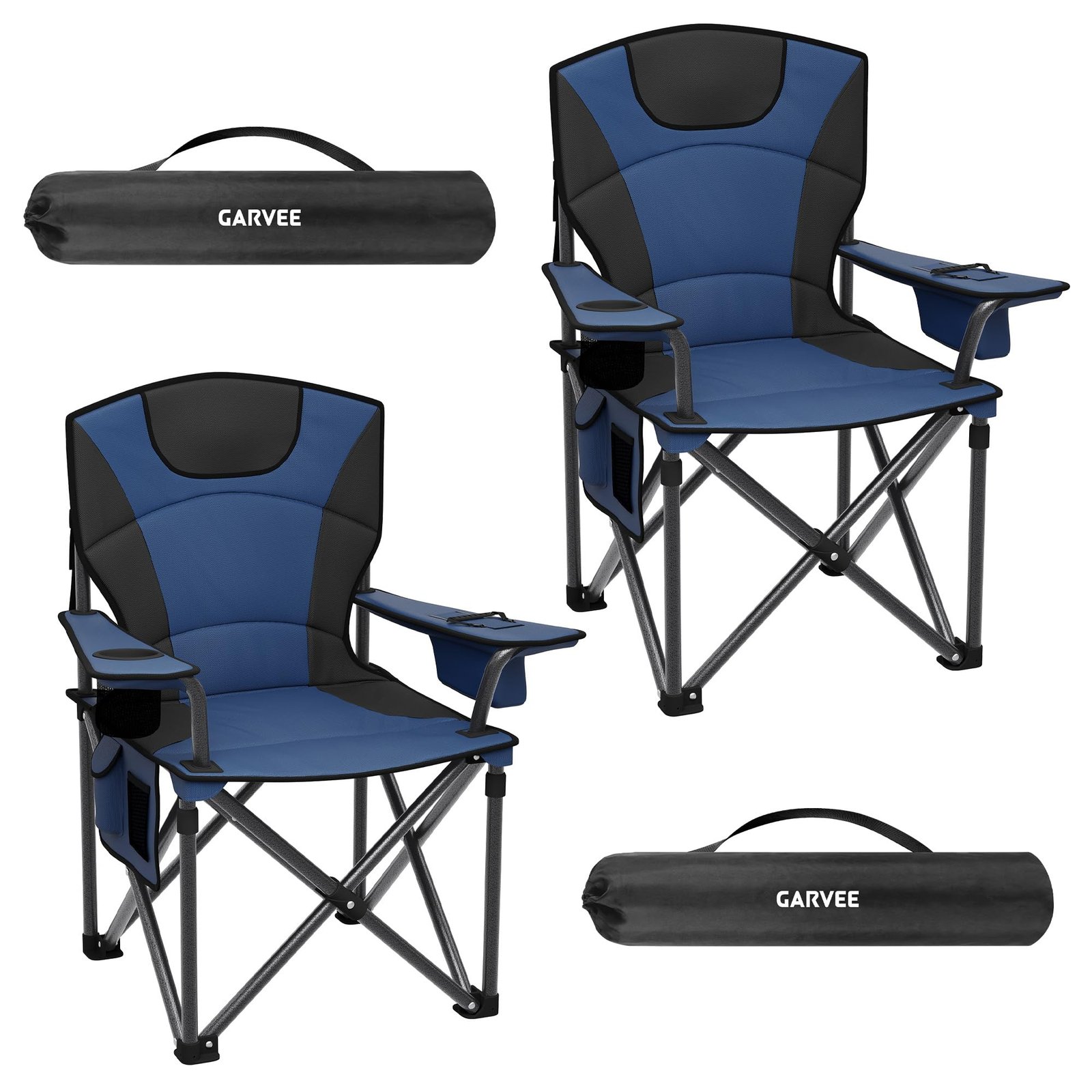 2 Sillas de Camping Plegables, Sillas Portátiles Acolchadas para Exteriores con Portavasos, Bolsa Nevera y Bolsillo Lateral, Juego de Sillas de Jardín con   de Metal Plegable para Picnic en  , Pesca, Senderismo,    /  (Paquete de 2)