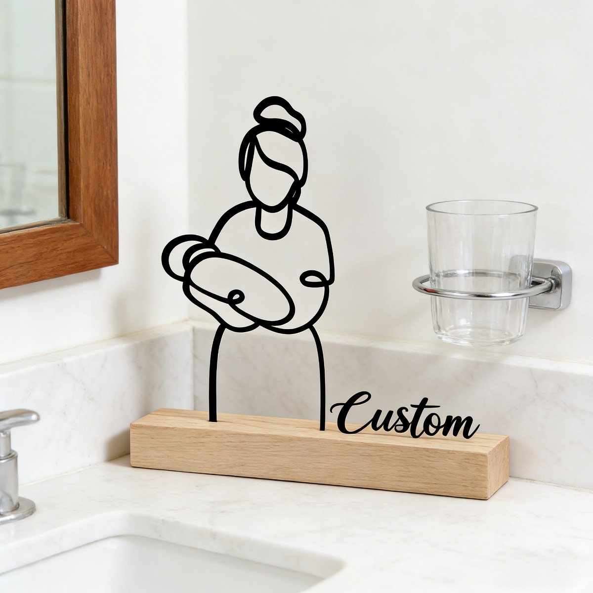 E-shop Personalisierte Hebammenlinien-Kunstskulptur | Minimalistische Eisenfigur mit individuellem Namen, perfektes Geschenk für Geburtshelfer &