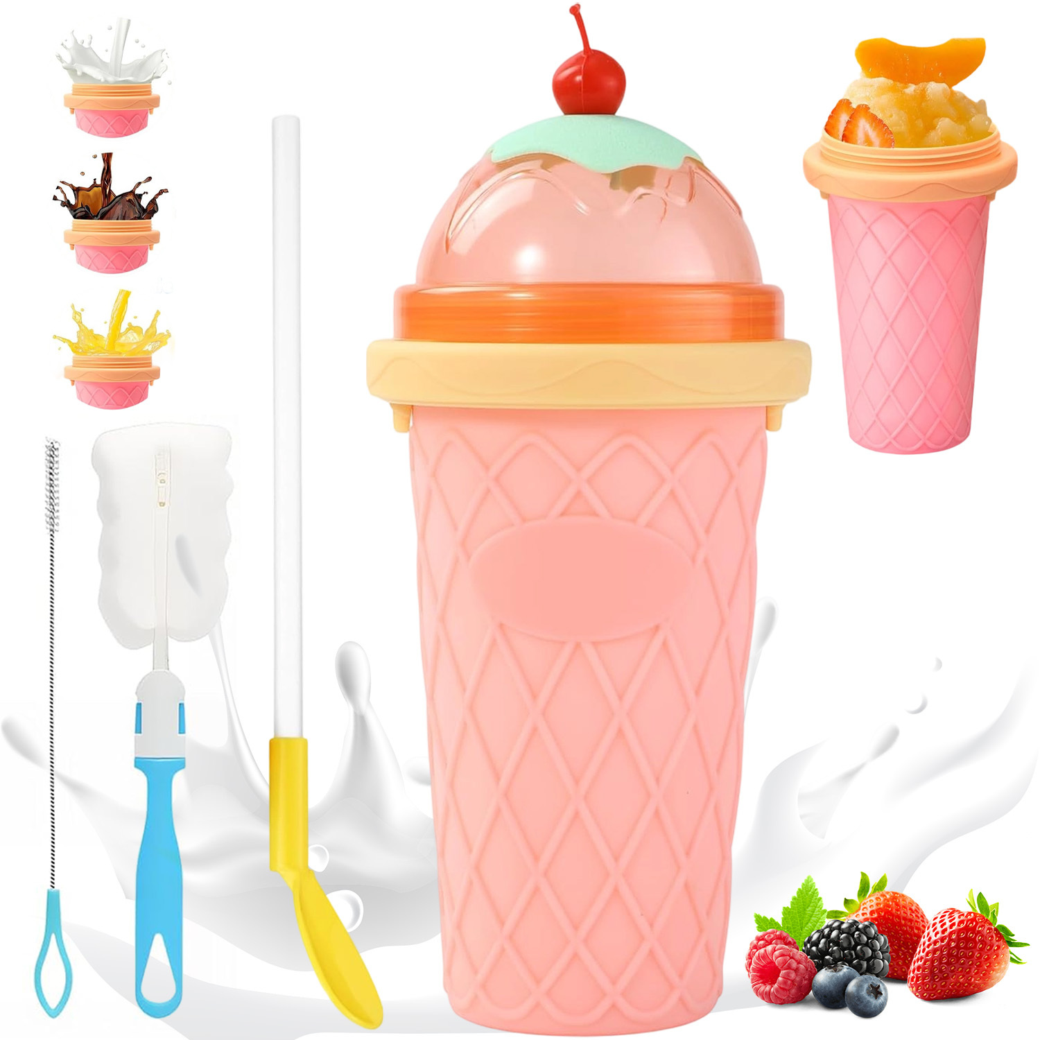 Slushie Making Cup With Straw And Spoon, Multifunctional Kitchen Tool Set, Cup For Homemade , Smoothies And Ice Cream Making