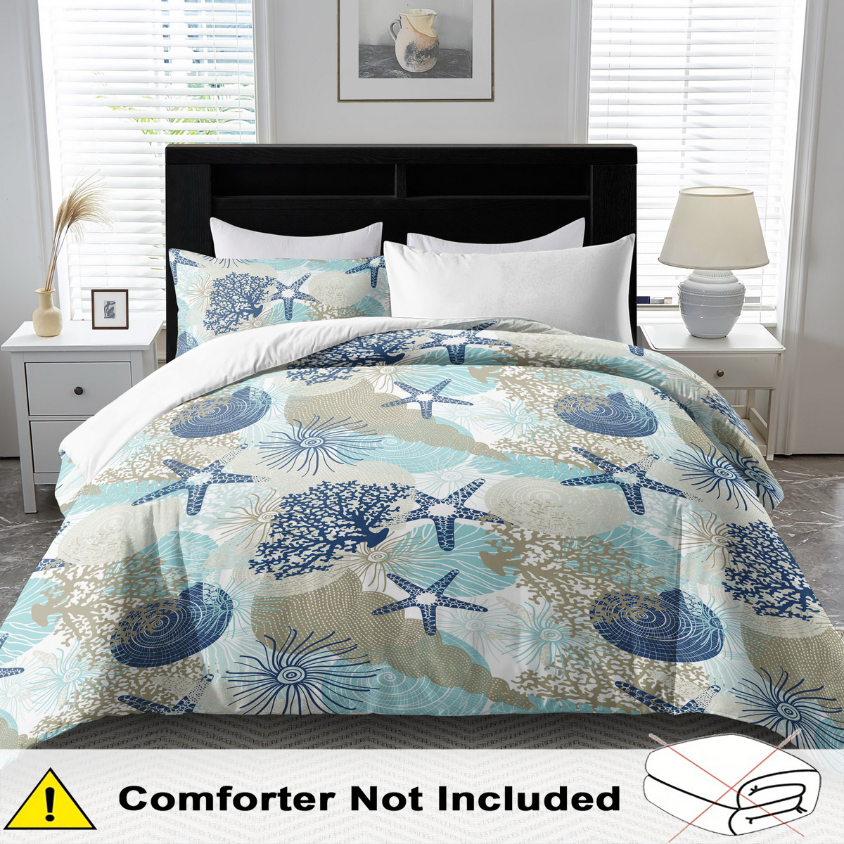 TEMU Open 2/3pcs Blue Ocean Duvet Cover Set, Soft And Comfortable, King Size Duvet Cover Bedding, Seashell Duvet Cover Extra Large, Seaweed Bedding,