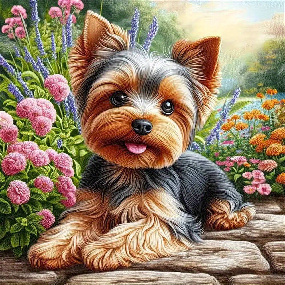 TEMU 1pc 5d Diy Diamond Painting Diamond Painting Dog Animal Flower Square Diamond Decoration