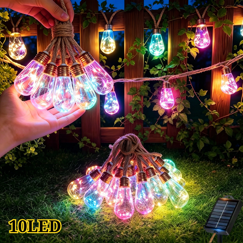 TEMU Guirlande Lumineuse Solaire Extérieure 10LED, Bande Lumineuse pour Cour, Guirlande Solaire , Alimentation Solaire, 8 d'Éclairage, pour Arbre de
