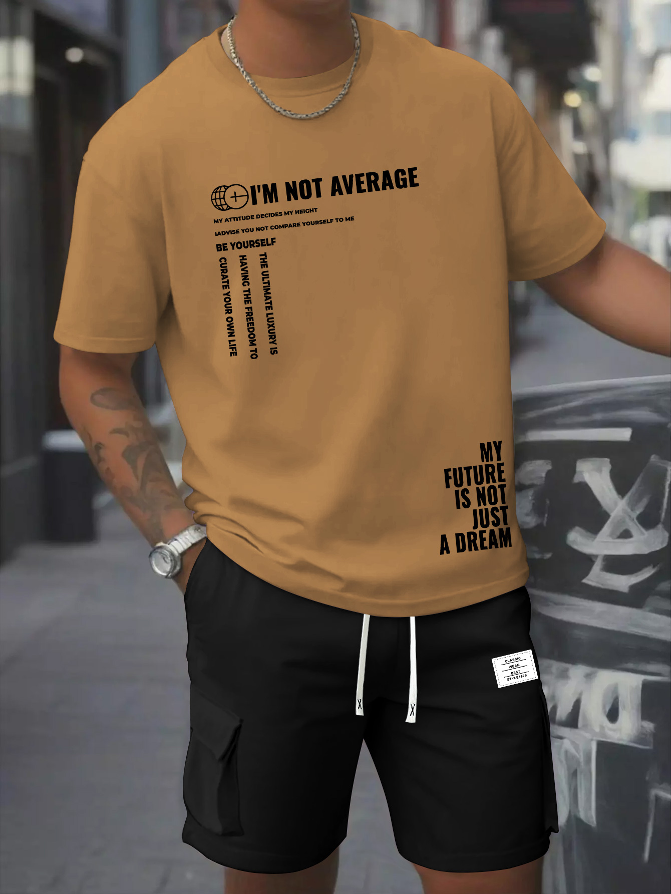 Men's Casual Two-Piece Set, Pure Cotton Round Neck Short Sleeve T-Shirt and Work Pants with Pockets