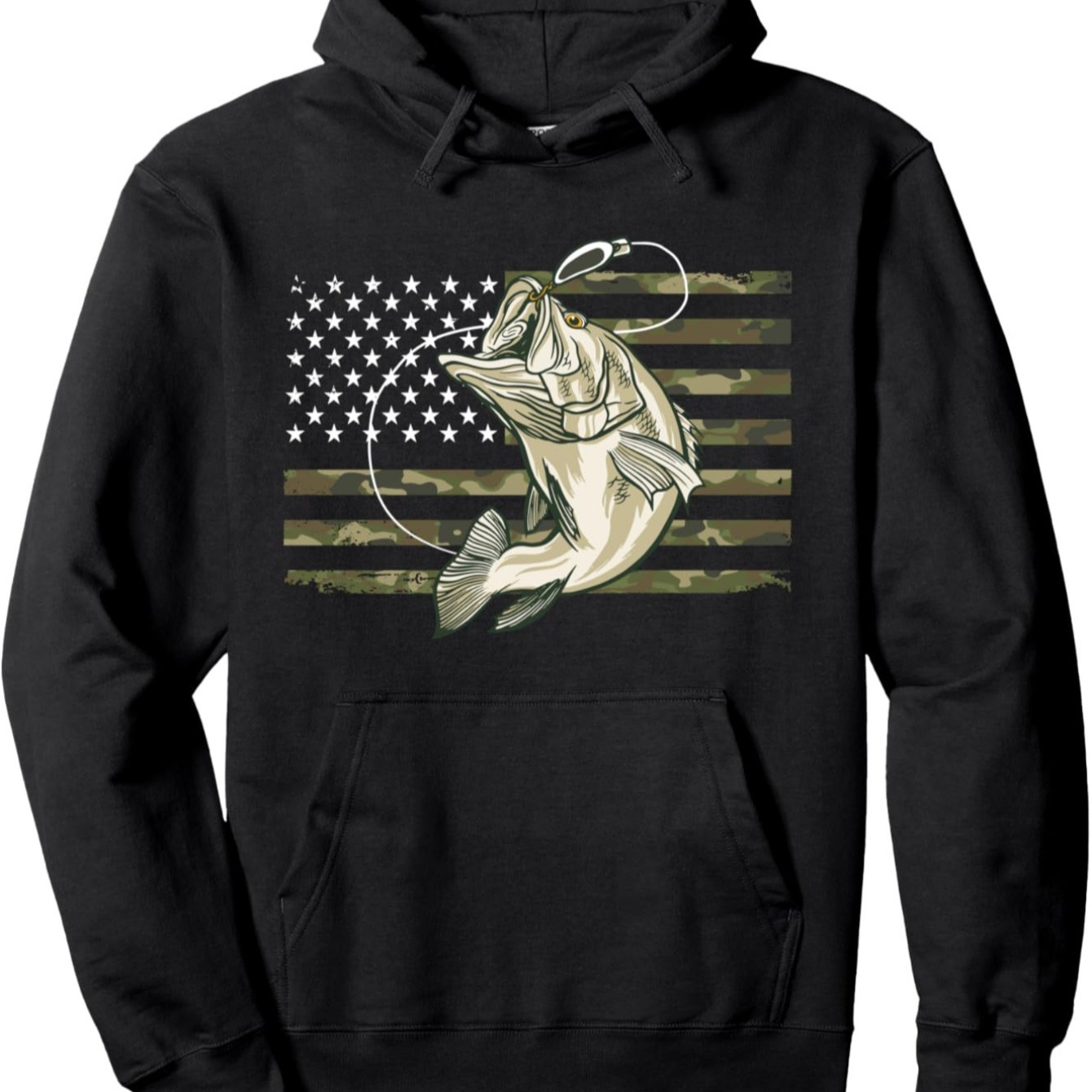 

Men's Patriotic Fishing Hoodie - American Flag & Camo Design, Comfortable Cotton Pullover With Drawstring, Casual Casual Attire