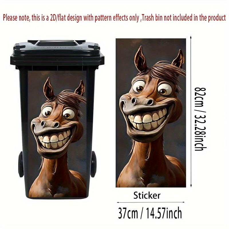 2d Flat Printing 1pc Trash Can Sticker 37×82cm Funny Horse Theme Design Self-adhesive Wallpaper Kitchen Bin Decoration Suitable For Trash Cans, Walls, Home Decor, 2d Flat