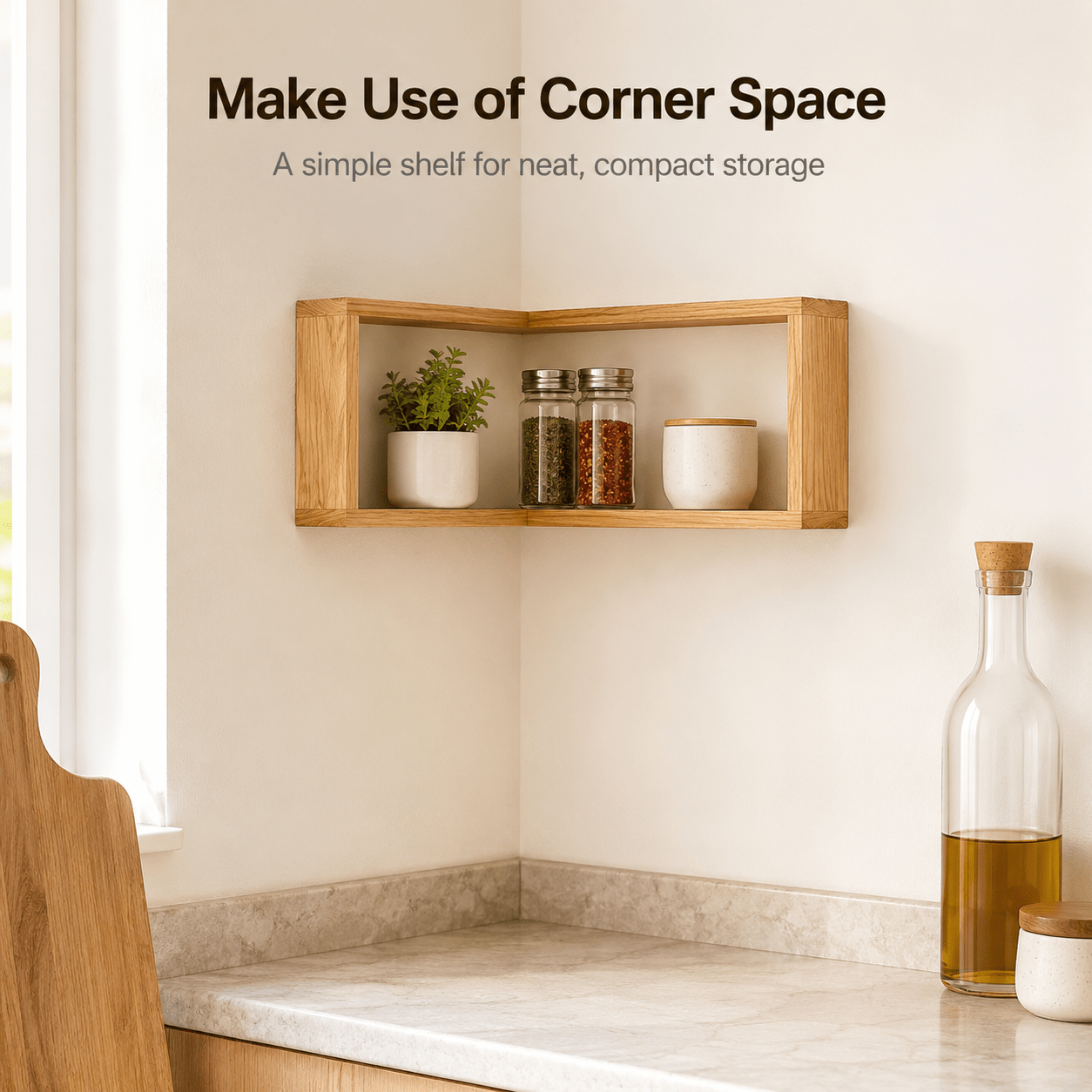 Wooden Corner Wall Shelf Set with Floating Design