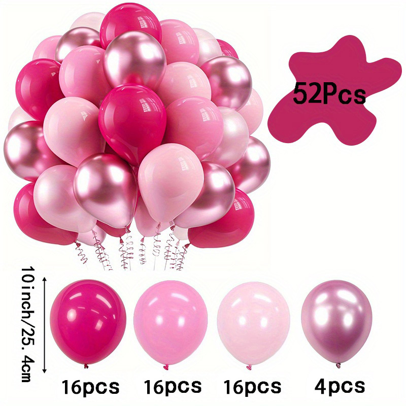Set Of 52 Metallic Pink And Hot Pink Latex Balloons For Celebrations Like Birthdays, Weddings, Showers, Anniversaries, Graduations, And Princess-themed Parties For Christmas, Halloween