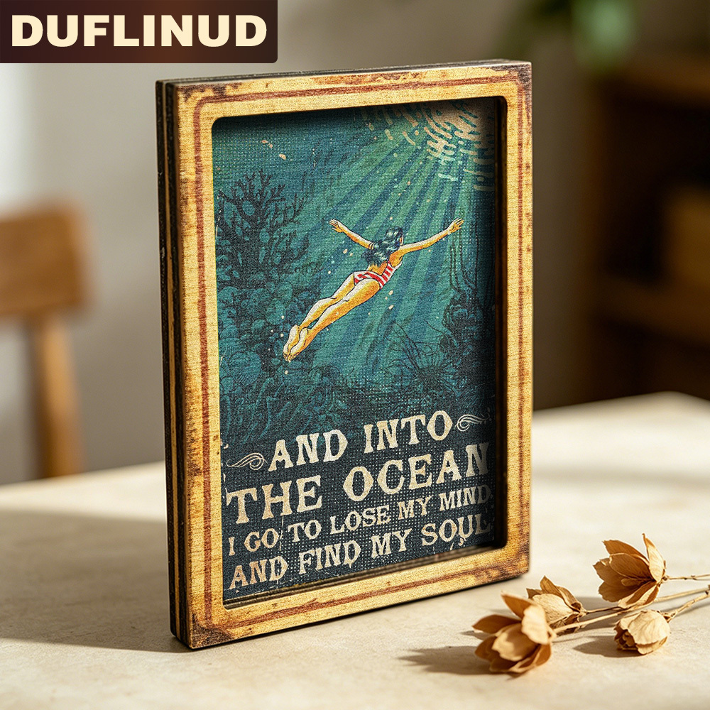 TEMU Vintage Deep Sea Diving Fridge Magnet, Mini Decorative Plaque With Deep Sea Swimmer And Ocean Text Design, Elegant Vintage Tones, Wooden Fridge