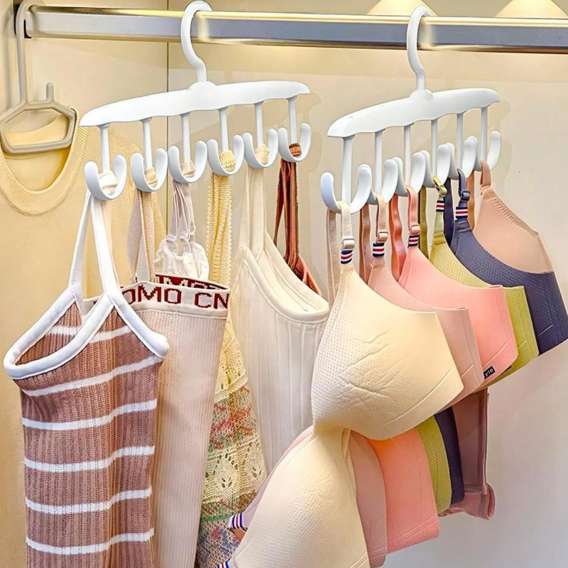 

1pc Space-saving Plastic Closet Organizer With Rotating Hooks - Multi-functional Bra, Tank Top, And Belt Hanger For Dorm & Apartment Storage