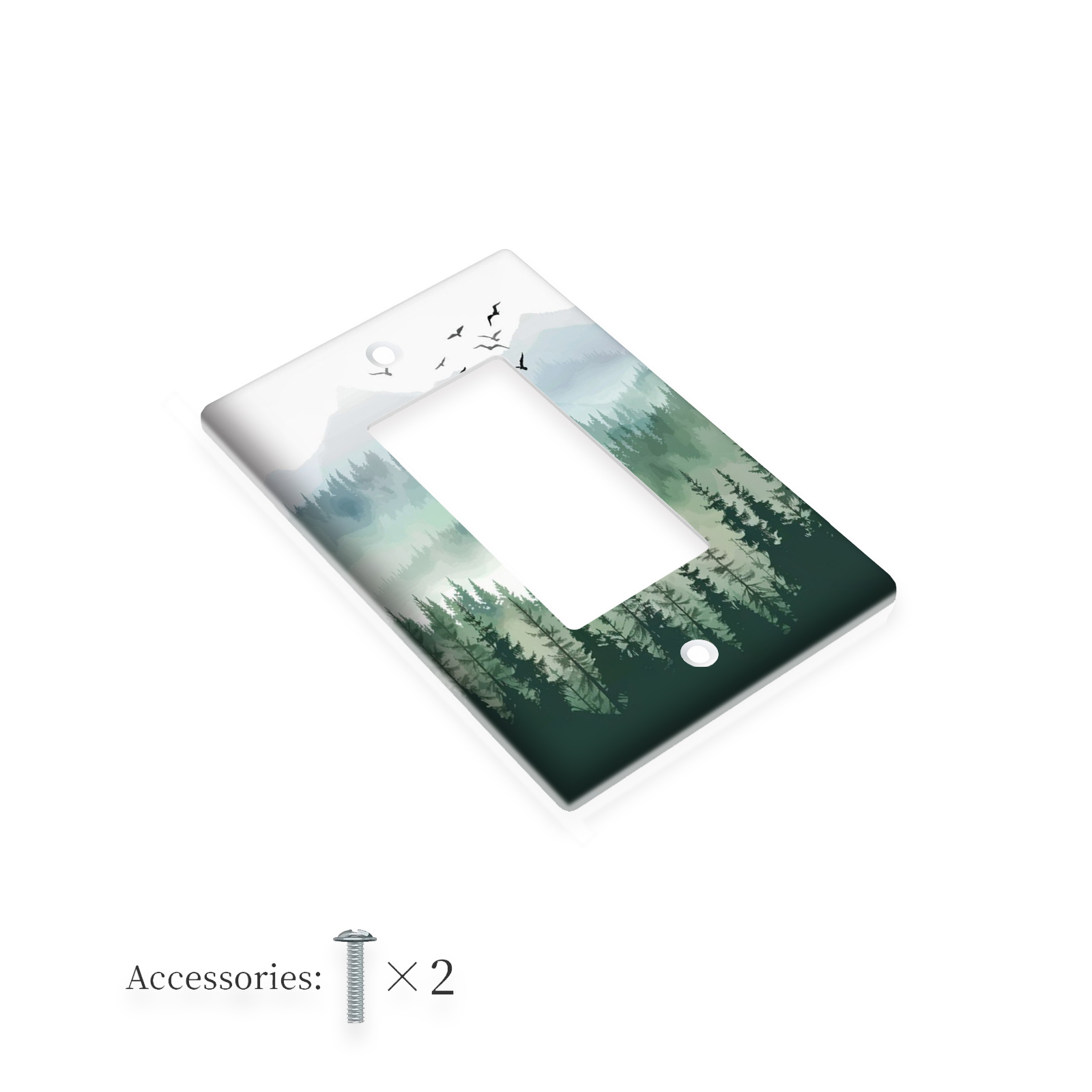 TEMU 1pc 1Gang/2Gang Réglette Rustique Vert Montagne Paysage Forêt Arbre Polycarbonate Thermoplastique Interrupteur de Lumière Plaque d'Interrupteur