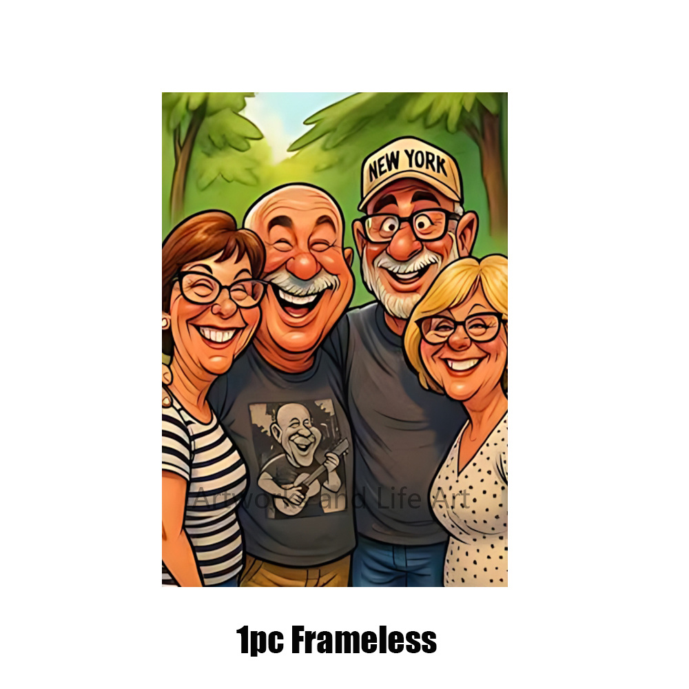 E-shop 2D Flach, 2D Flach, Ein einzelnes, gemütliches Familienporträt im Cartoon-Stil, erhältlich als gerahmte oder ungerahmte Wanddekoration, als