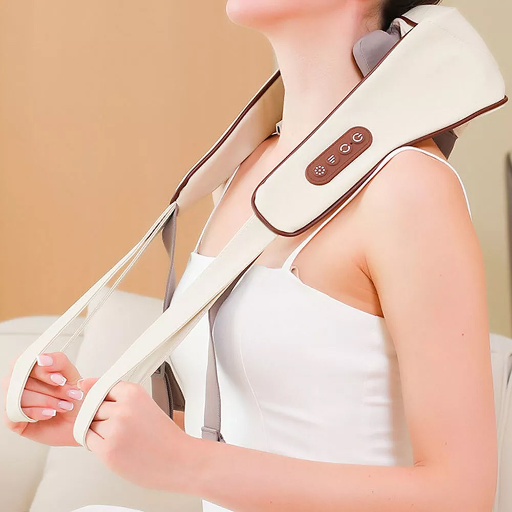 Beige USB-Powered Neck and Shoulder Massager with Heat - Deep Tissue Shiatsu Kneading for, Adjustable Strap for Neck, Back, or Leg Support, Perfect Gift for Mom or Dad, Leg Support Massager | Ergonomic Massager | Secure Fit Design, Neck Massager