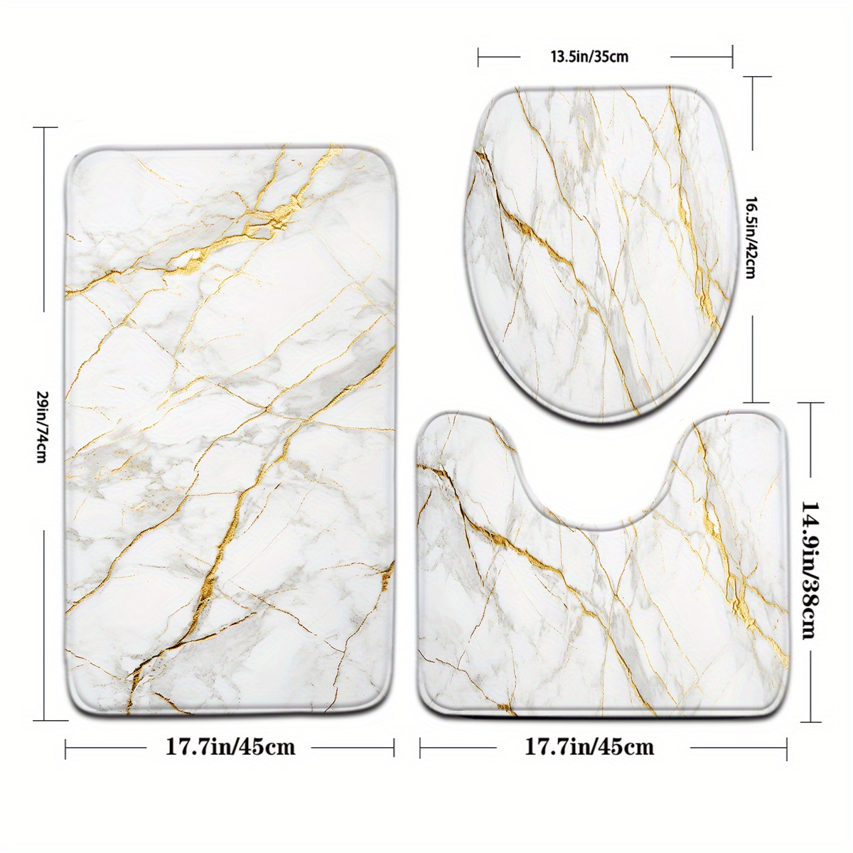 3pcs Golden Pattern Bathroom Mat Set Toilet Seat Cover U-shaped Foot Pad