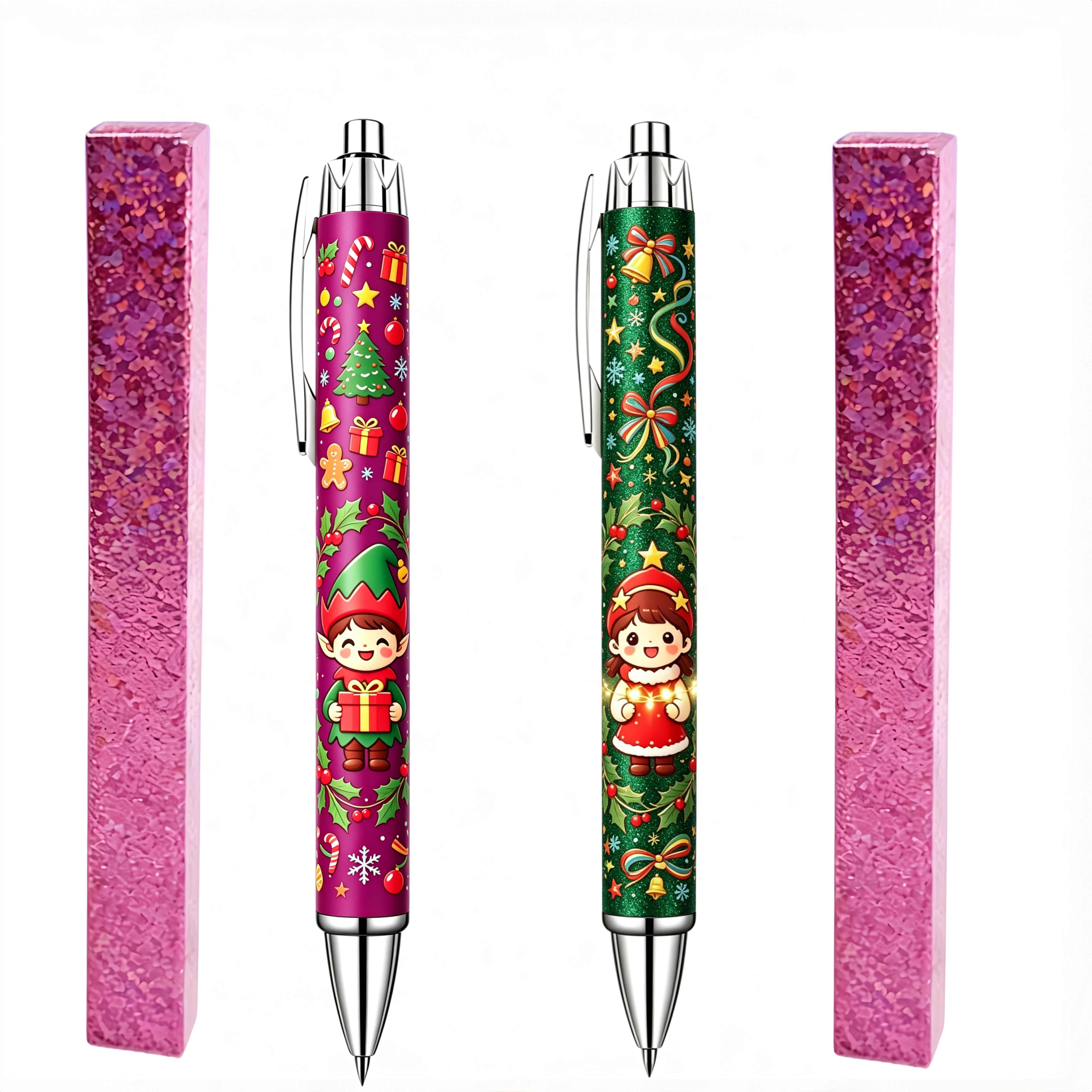 TEMU Lot de 2 stylos rétractables de Noël avec boîte cadeau, écriture fluide, dessin HD, pour , , cadeau de fêtes