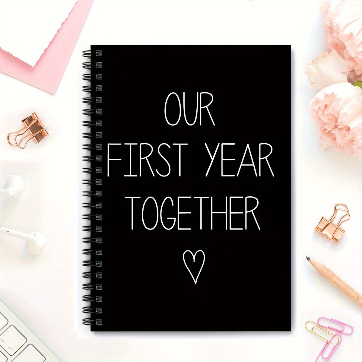 1pc Black Spiral Notebook - - Commemorative For Exchanging Couple Notes - Perfect For Valentine's Day, Birthdays And Anniversaries, 5.5x8.3 Inch