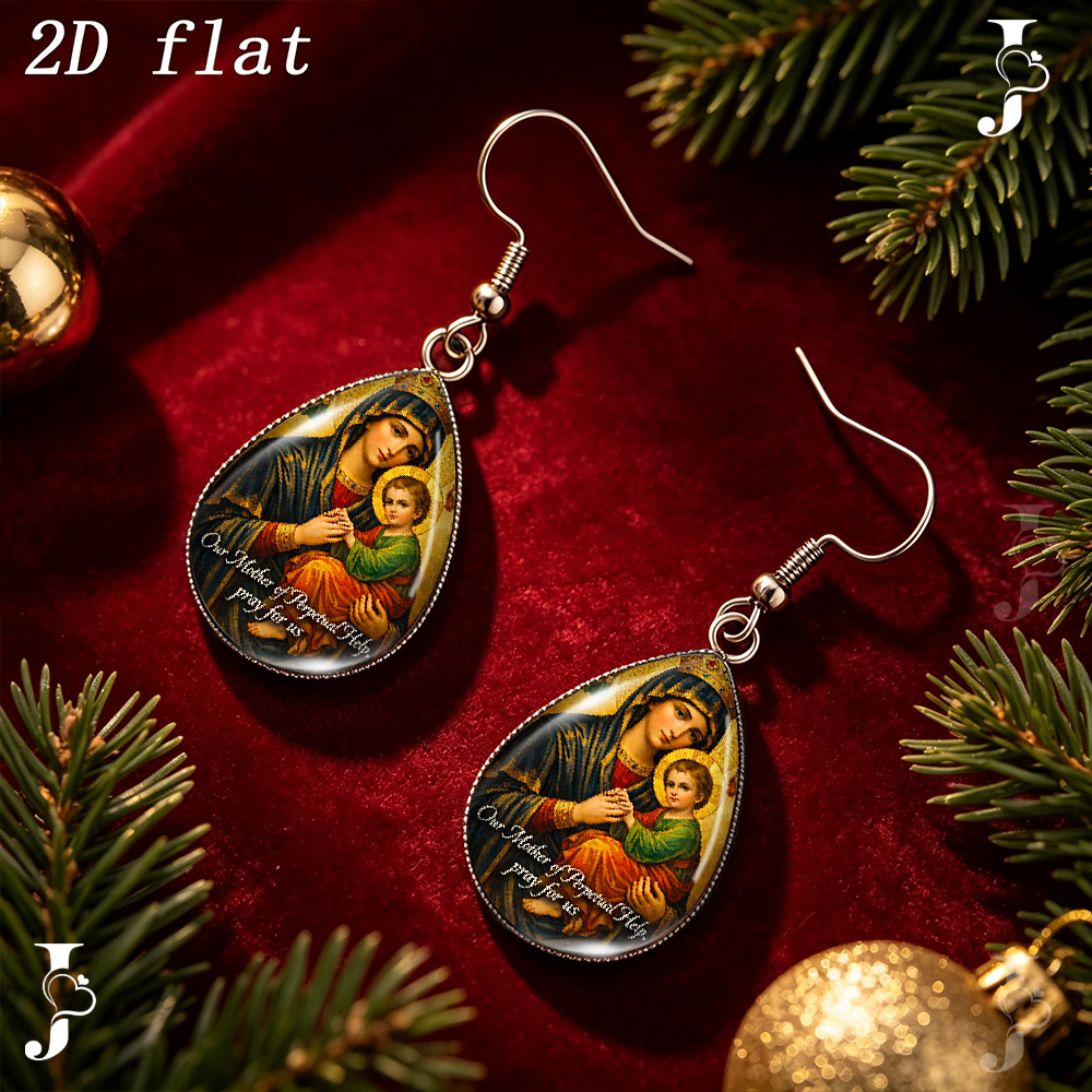 Teardrop Dangle Earrings with Religious Pattern