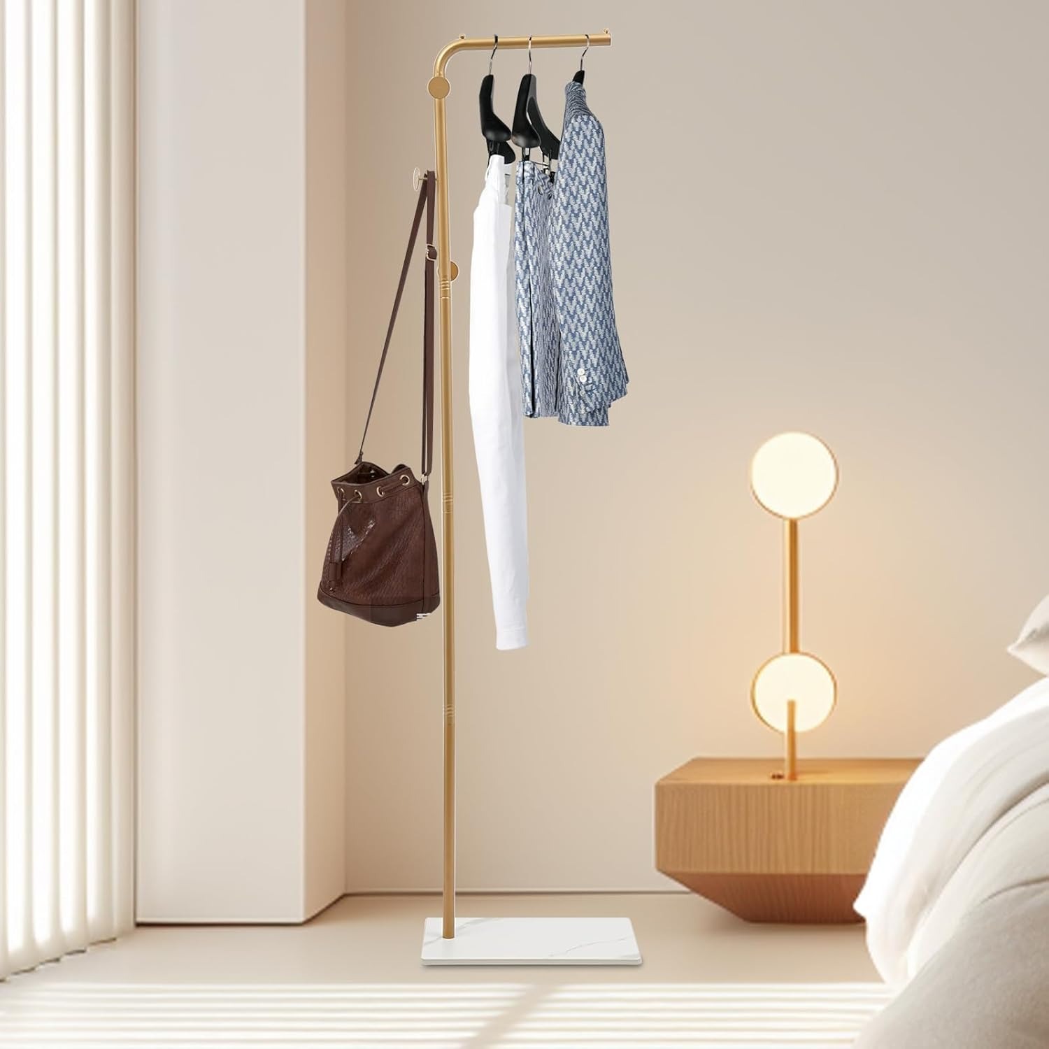 TEMU Wardrobe Rack, Standing Wardrobe Rack, Golden Wardrobe Rack, 3 Hooks, Used In Bedroom, Bathroom, And Studio