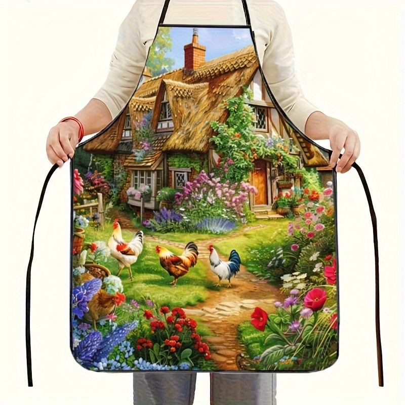 E-shop 1 Stück Vintage Bauernhaus-Druck Schürze ohne Ärmel - Rustikales Cottage & Hühnerdesign, Langlebiges Polyester für Kochen, Backen, Gartenarbeit,