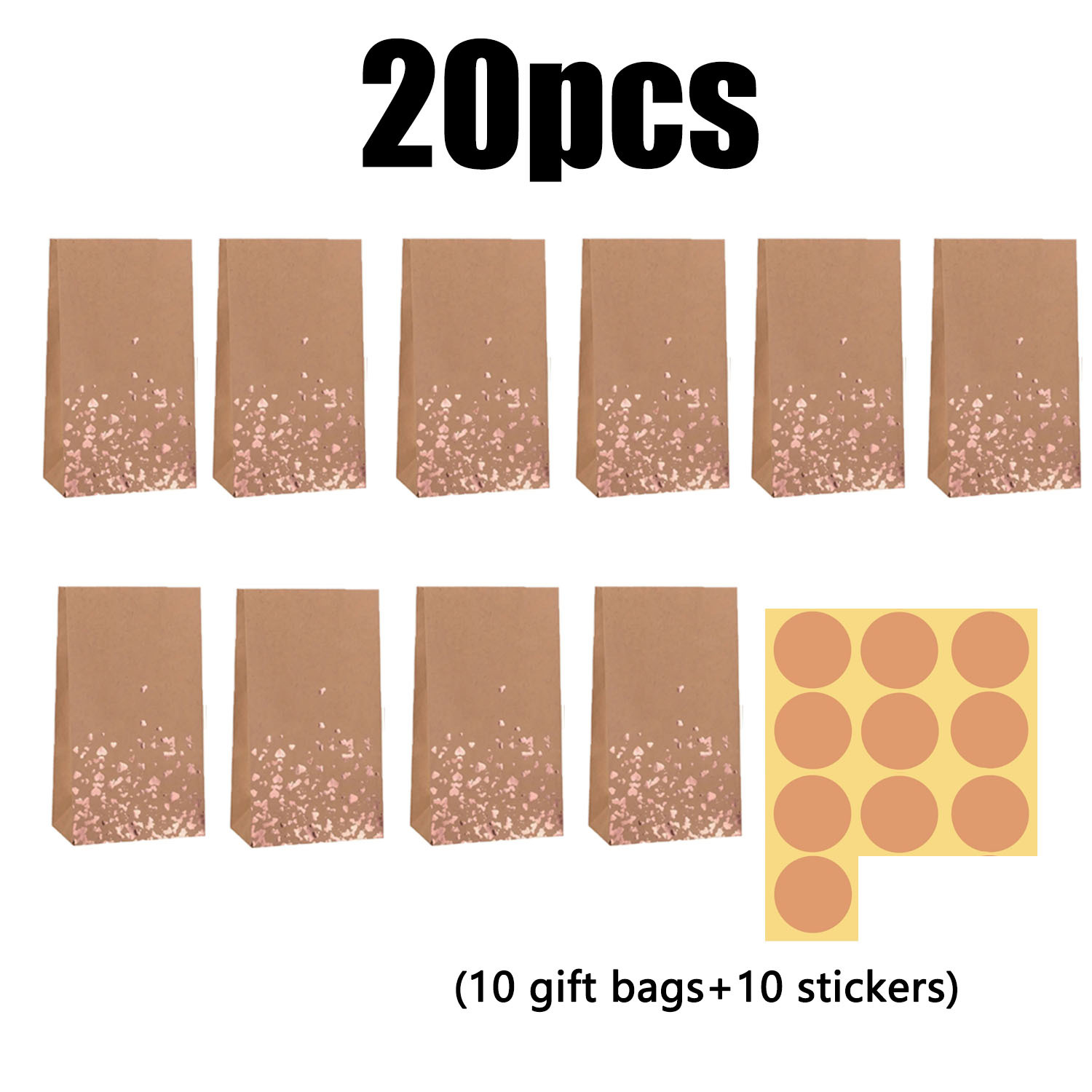 E-shop 20er Set Elegante Roségoldene Geschenktüten aus Papier - Strapazierfähiges, hochwertiges Papier mit Blumendesign, 10 Tüten und 10 Aufkleber