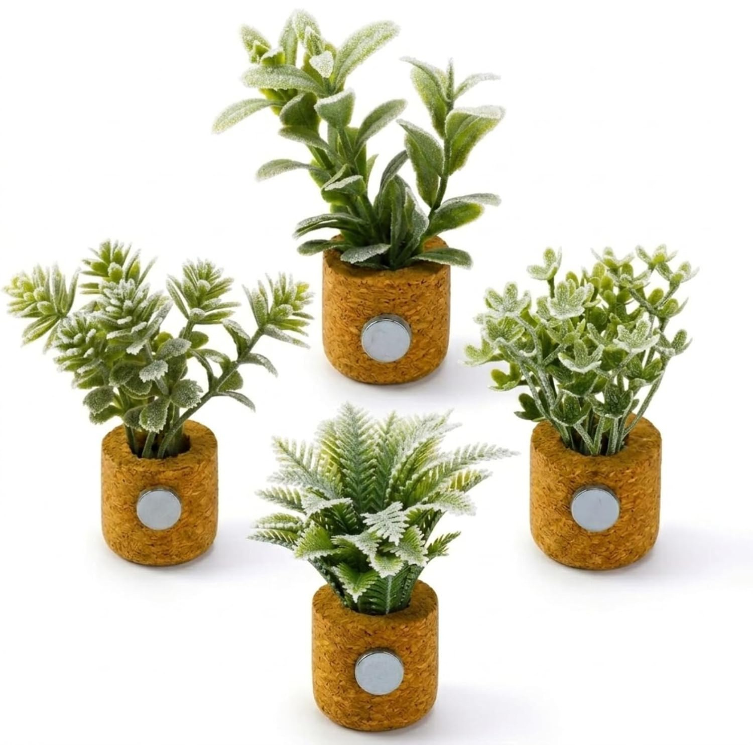 TEMU Lot de 4 mini-aimants de réfrigérateur de vase sur le thème des plantes avec plantes artificielles, aimants de réfrigérateur mignons pour et la