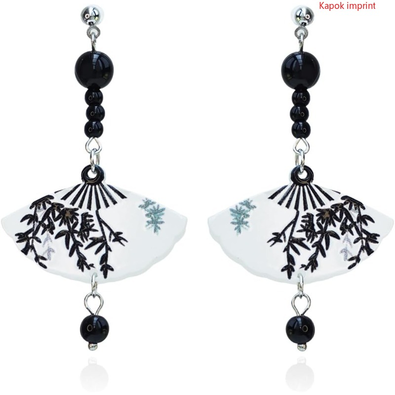 TEMU Pendientes hechos a de resina con forma de , joyería estética en abanicos, Qipao Retro, estilo vintage chino-japonés, adiciones de moda únicas y