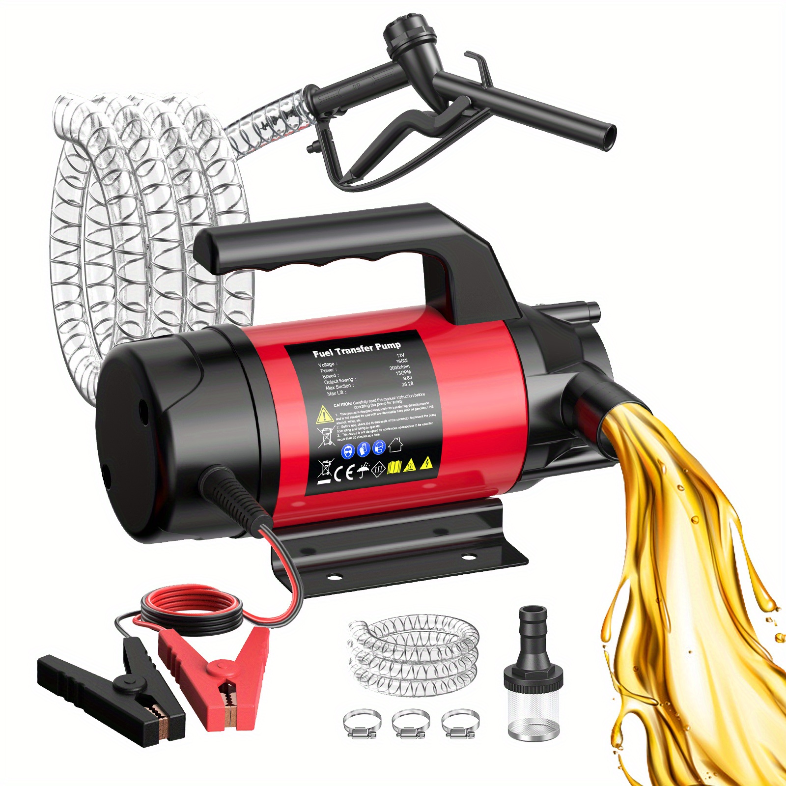 16GPM Self-Priming Electric Oil Transfer Pump - 110V AC Fuel Transfer Pump With Portable Handle