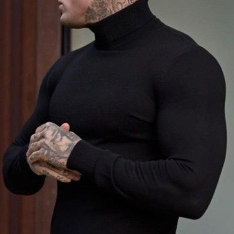 

1pc Men's Casual High Neck Sweater - Solid Color Knit Fabric, Stretch, Regular Fit, Long Sleeve For Fall/winter