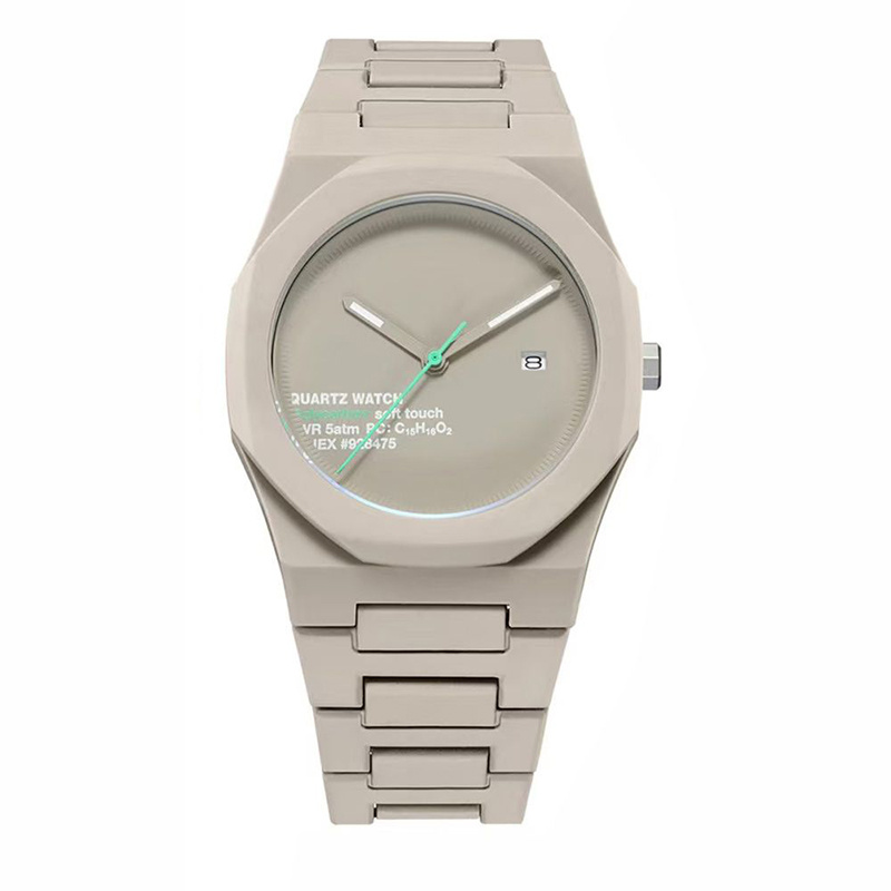 TEMU 1pc Men's Grey Tape And Versatile Calendar Pointer Octagonal Quartz Watch