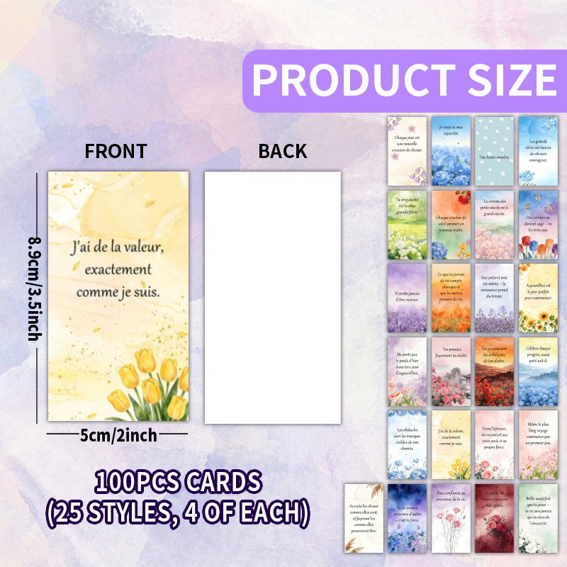 TEMU Ensemble de 100 cartes avec des floraux en aquarelle française, illustrées de citations inspirantes sur le thème. 25 uniques, parfait pour , ,