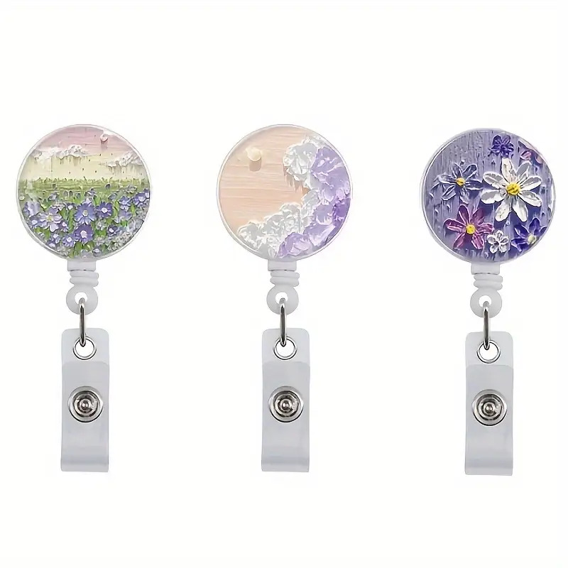 TEMU 2d Retractable 360° Rotatable Flower Brooch - Pastel And Multicolor Acrylic With Clip, Soft Nylon Cord And Sturdy Id Ring, Name Tag - Ideal Gift