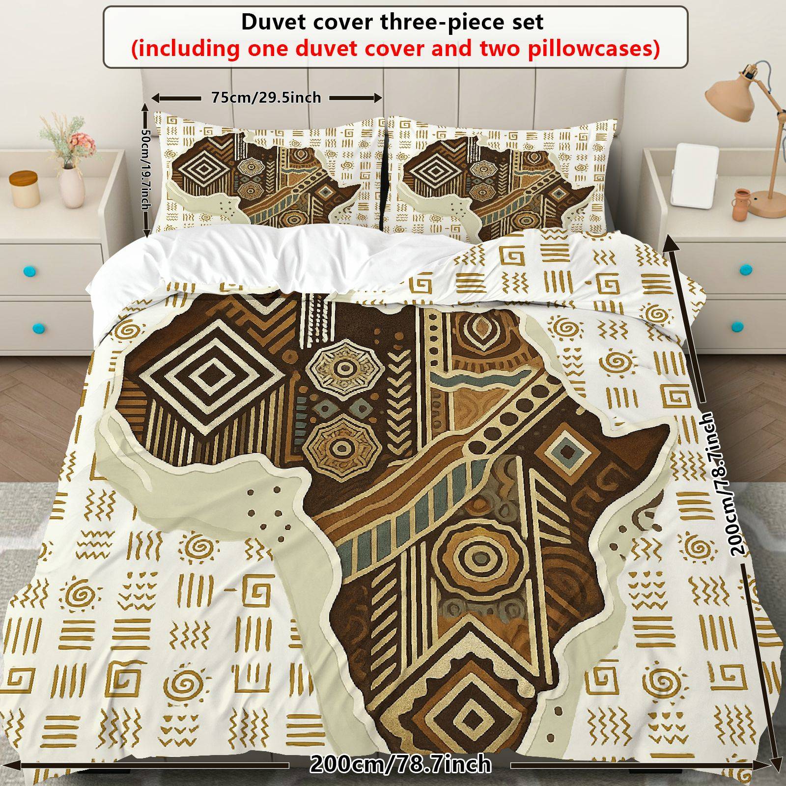 TEMU Ensemble de literie 3 pièces comprenant 1 housse de couette et 2 taies d'oreiller (giboudine non incluse), avec un design géométrique tribal