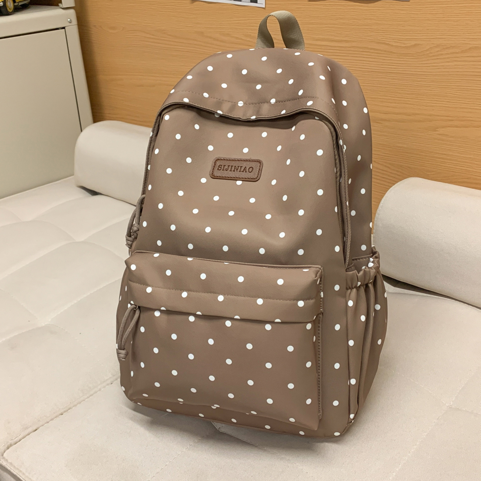 TEMU Lightweight Large Capacity Polka Dot Bookbag - Casual Daypack With Adjustable Straps, Zipper Closure & -pole Lettering For Travel, , - Stylish