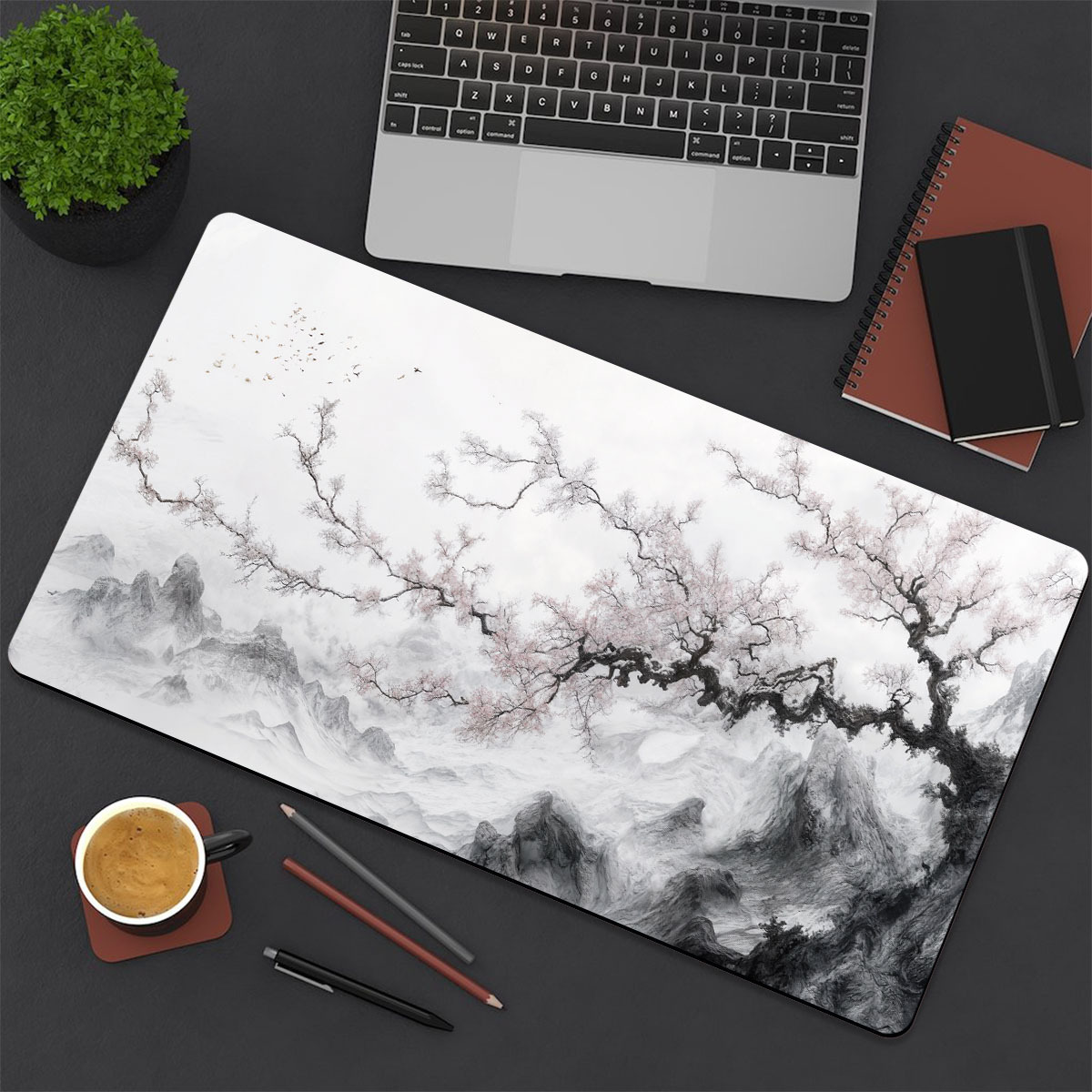 TEMU 1pc Extended Gaming Mouse Pad And Pc Desktop Keyboard Pad - Mountains And Tree Pattern - Laptop Protective Pad Desk Mat - Durable Non-slip Base