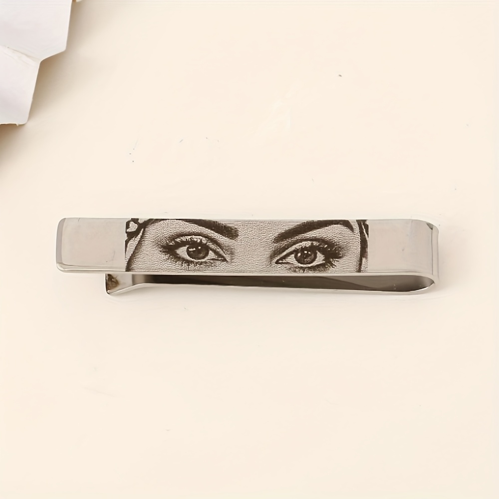 TEMU 1pc Custom Engraved Eye Portrait Tie Clip, 304 Stainless Steel Material - Personalized Photo/design, Multiple Colors , Unique Groomsmen Gift For