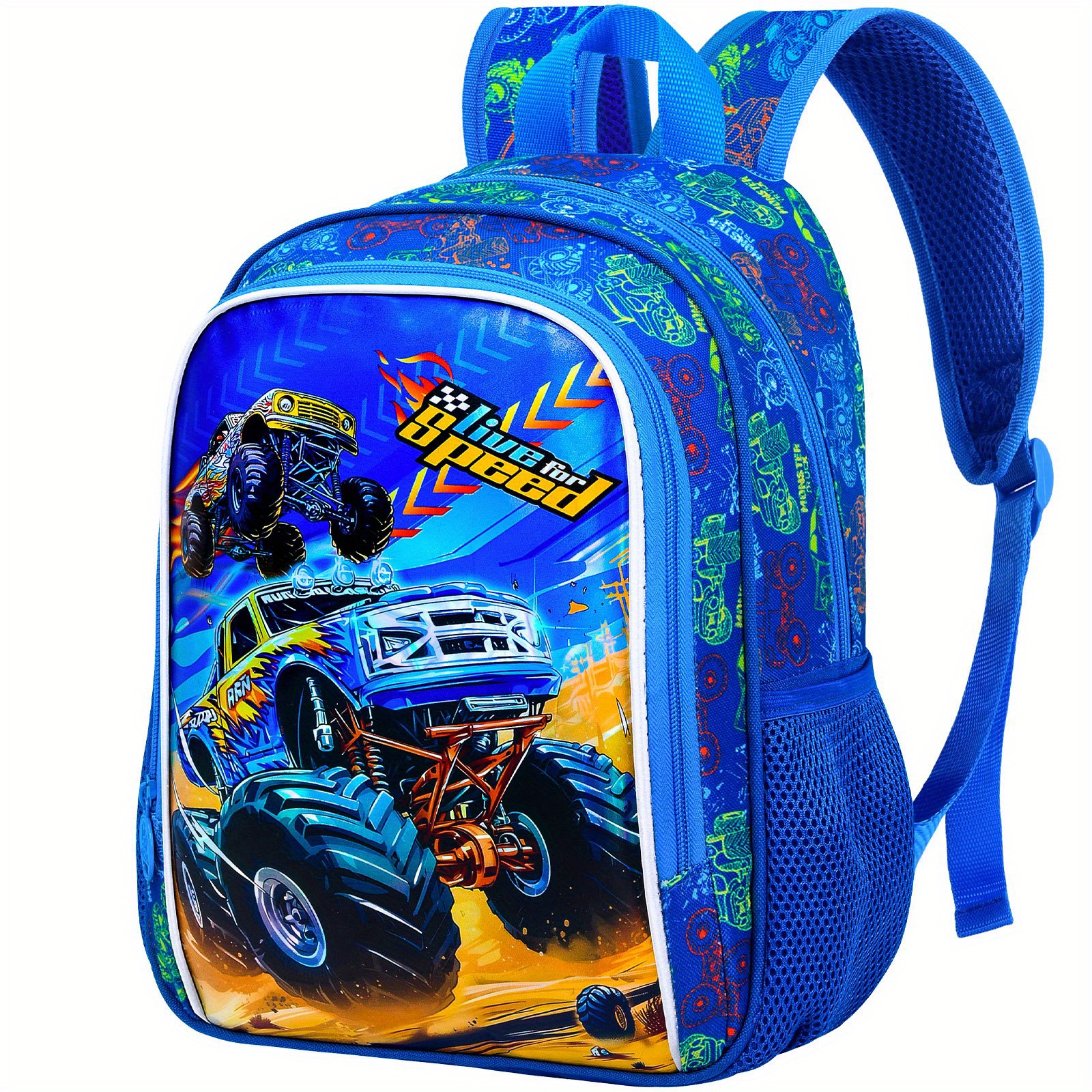 1pc Monster Truck Racing Backpack for Boys Lightweight Durable cm  School Bag with Adjustable Straps, Vibrant Graphic Design Zipper Closure 