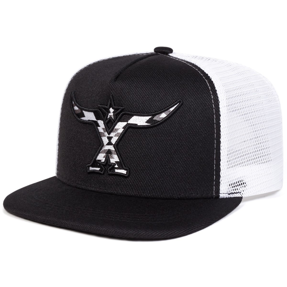 TEMU Men's Cow Horn Embroidery Baseball Hip-hop Mesh Hat Outdoor Adjustable Fashion Casual Hat Suitable For Spring Summer Travel Beach Party