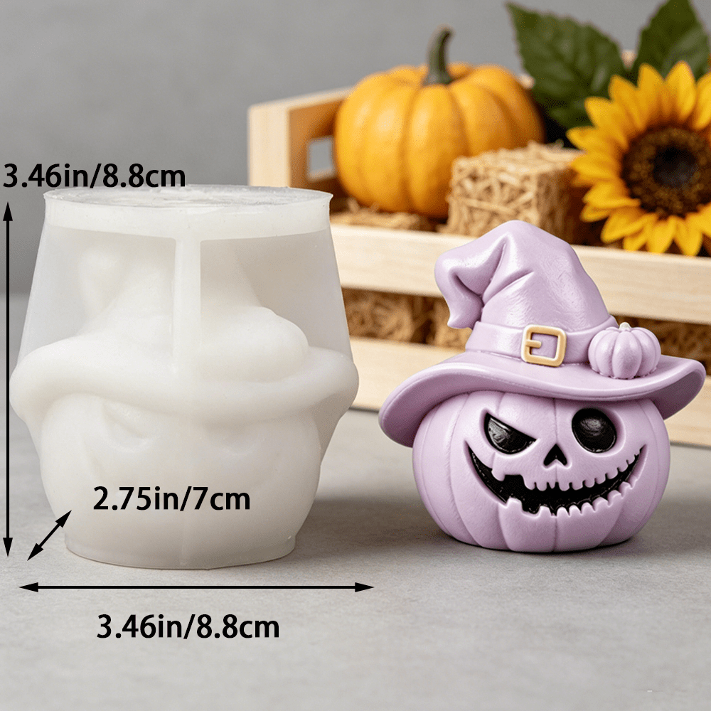 TEMU 3d Hat Pumpkin Candle Silicone Mold Spooky Handmade Resin Gypsum Home Halloween Desktop Decor Party Gifts