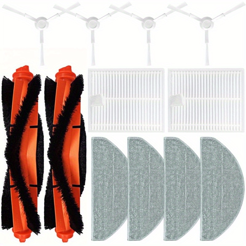 TEMU Accessories Kit For Xiaomi E10 B112 E12 Robot Vacuum Cleaner, 2 Main Brush, 2 Hepa Filters, 4 Side Brush, 4 Mop Cloths, 12pcs Replacement Parts