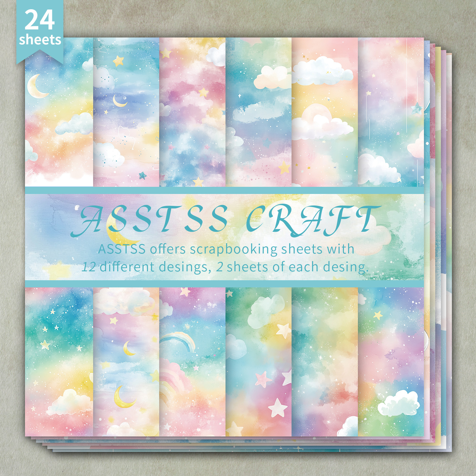 TEMU -sheet Paper Pad Measuring 6 By 6 Inches, Featuring A Watercolor Design Of A Starry Sky And Clouds. This Heavyweight Cardstock Is Perfect For
