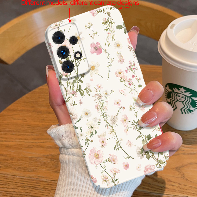 TEMU Phone Case: And White Flower Picture All-inclusive Shock-proof Hardshell Phone Case For For Galaxy A73 A55 A54 A53 A51 A35 A34 A32 A24 A21s A16