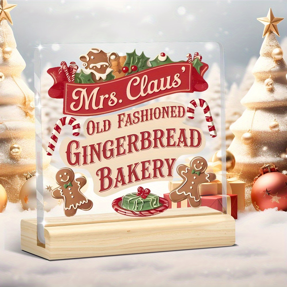 TEMU [2d Flat] [2d Flat] 1pc Gingerbread Bakery Acrylic Sign, A Vintage Christmas Kitchen Plaque Featuring Candy Cane Details, Perfect For Cozy