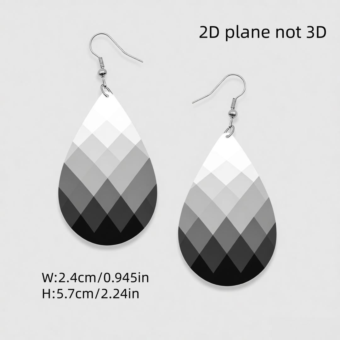 Black White Gradient Geometric Teardrop Earrings, Minimalist