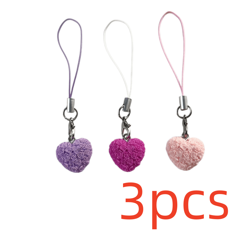 TEMU 3pcs Of Resin Heart-shaped Mobile Phone Hangers, Backpack Pendants. Suitable As Gifts For . Applicable For Mobile Phones, Cameras, Keychains.