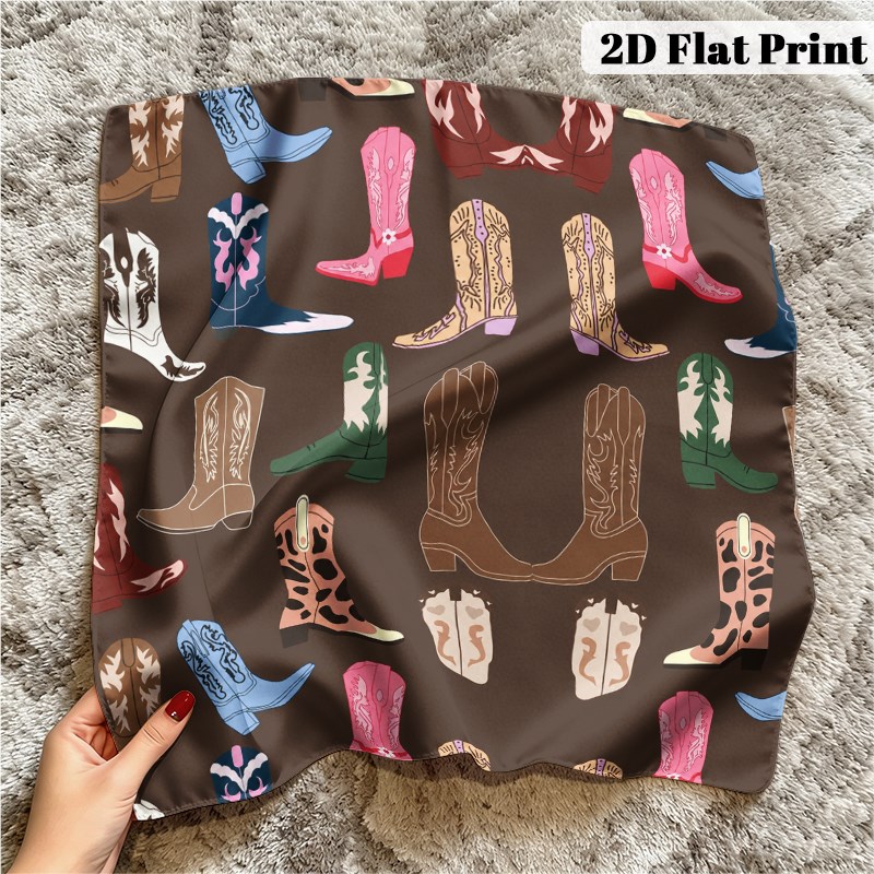 TEMU 1pc Cowboy Boots Pattern Square Headscarf, Fashion Accessory For Top, Versatile Dressing Decoration, Soft And Smooth Texture, Multi-functional