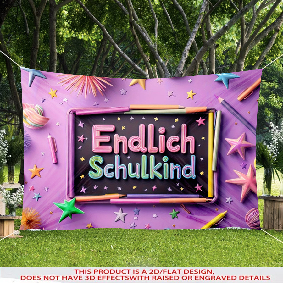TEMU 2d Flat, 1pc, 2d Flat, Schulkind Themed Banner, Durable Polyester Material With Clear Vivid Print, Perfect Decor For Living Room Bedroom Garden