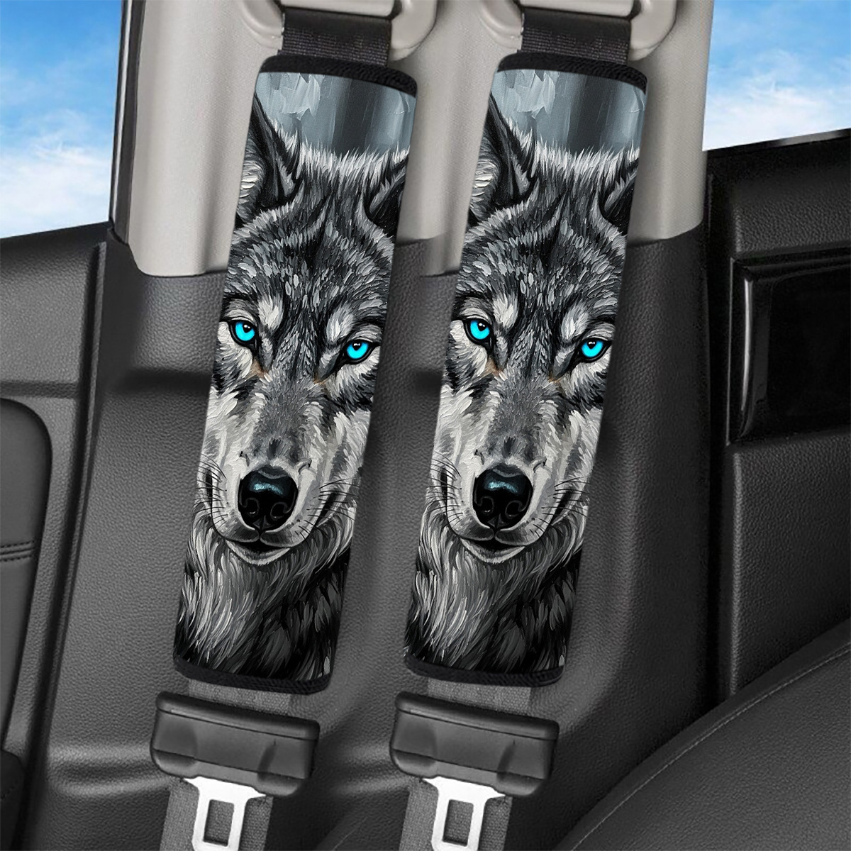 TEMU 2pcs Truck Seat Belt Shoulder Protector - Wolf, Black And Design J1201a (73) Soft Anti-chafing Seat Belt Pads, Comfortable And Soft Covers
