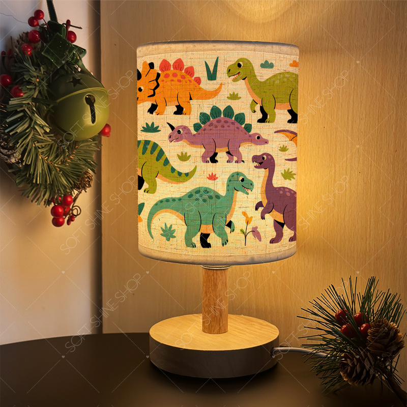 Printed Table Lamp with Fabric Shade, USB-Powered LED Light