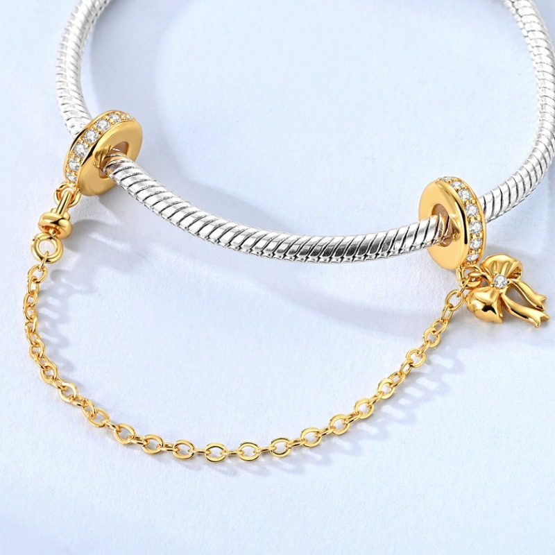 E-shop 18K Goldbeschichtete DIY-Anhänger für Armbänder Halsketten, Schleifen-Sicherheitsketten-Anhänger, Perlen, baumelnde Anhänger, Schmuck für Damen