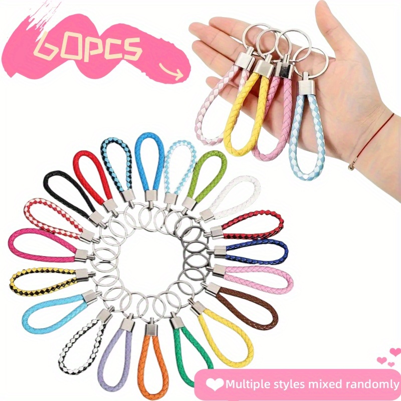 TEMU 60pcs Colored Bright Woven Key Rings - Durable And Colorful Car Key Pendants With Metal Clasps - Perfect As Party And Holiday Gifts - Assorted