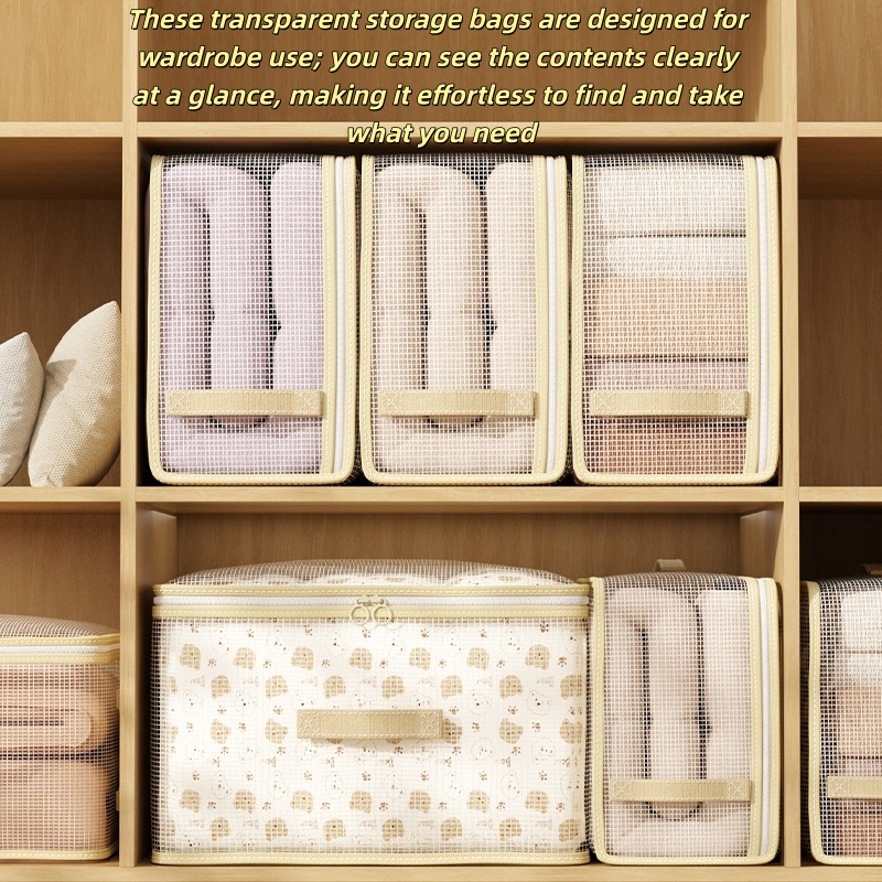 2pcs Large Foldable Travel Storage Bag, Clear Mesh Organizer Tote